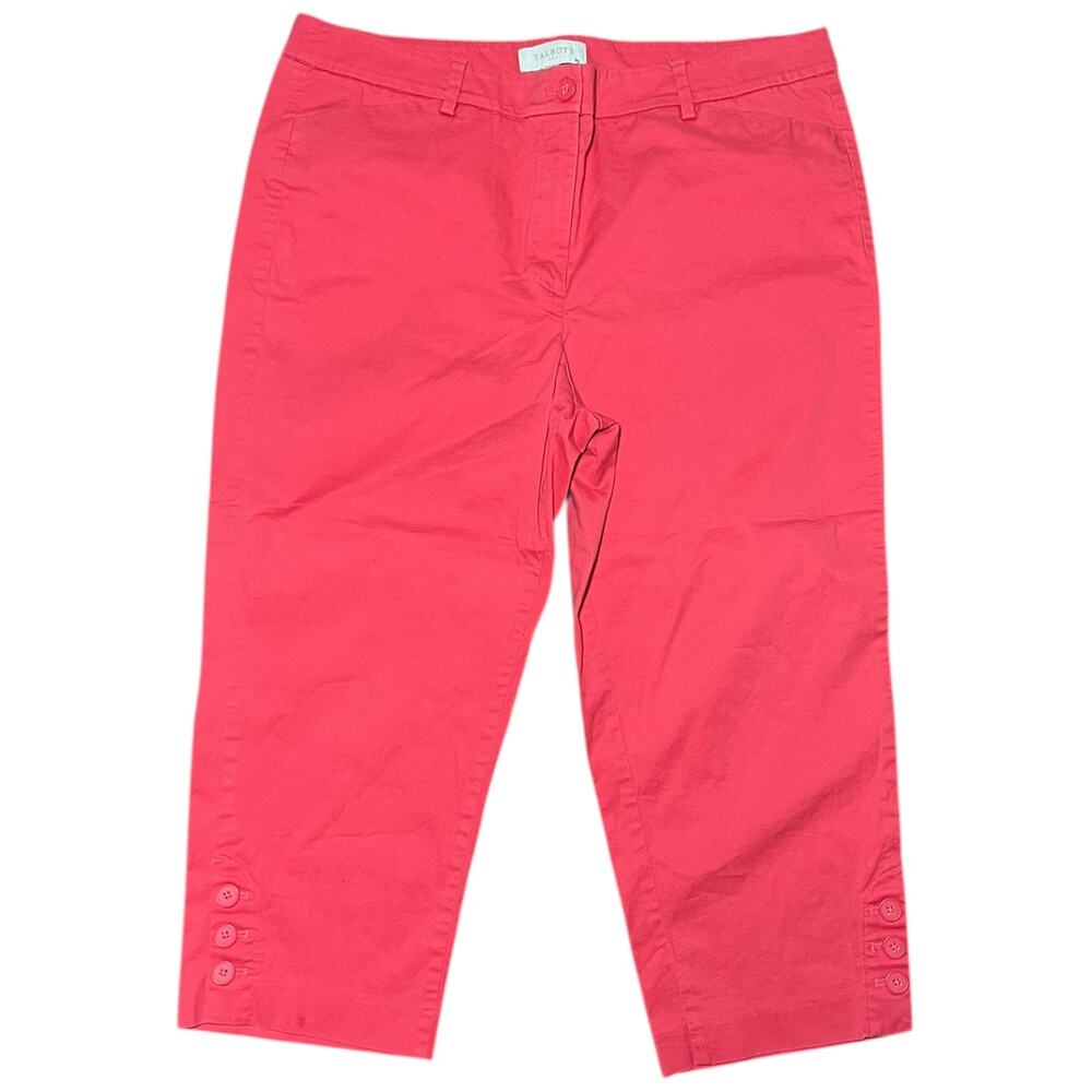 Talbots Coral Pink Cropped Capri Pants Button Hem Detail 14